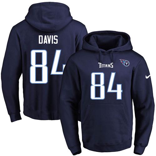 Nike Titans #84 Corey Davis Navy Blue Name & Number Pullover NFL Hoodie